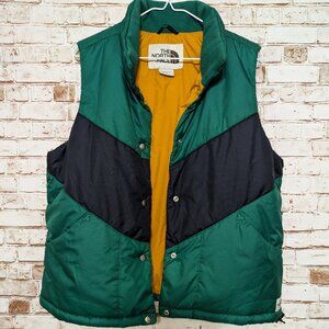 North Face Vest in Green Navy Gold, Retro Style Quilted Vest Women's Size Large